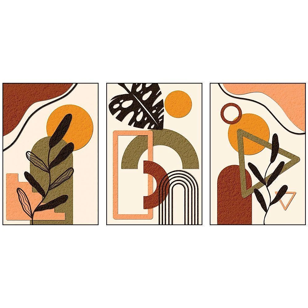 Quadro Decorativo Folhas Formas e Cores Retangular 40x60CM em MDF com Moldura Preta Soleil Home webcontinental-7908118135634