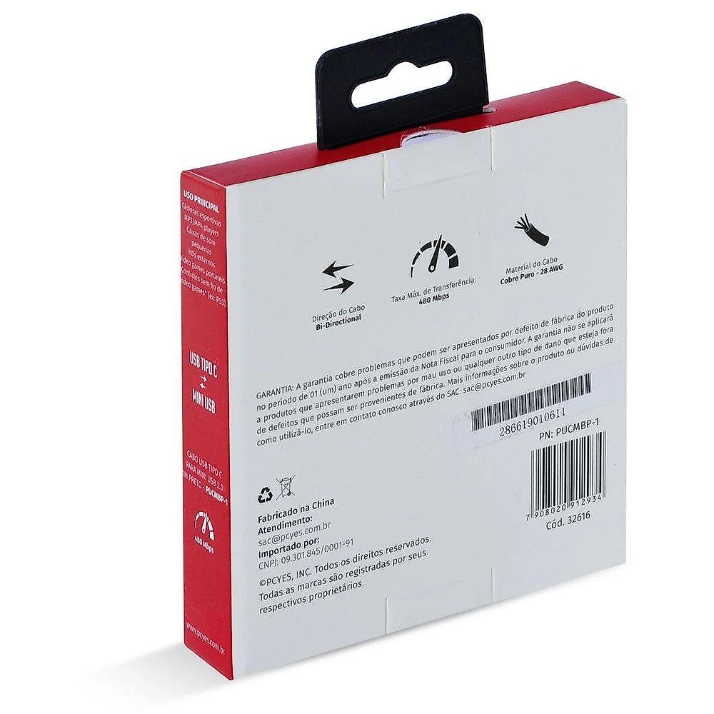 Cabo Usb Tipo C Para Mini Usb B 2.0 1m Preto - Pucmbp-1