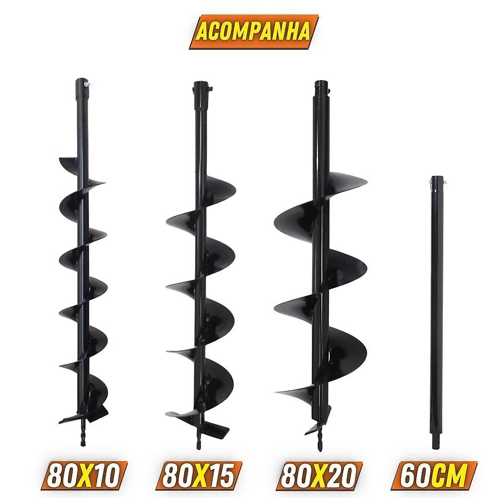 Perfurador de Solo DPS523P Gasolina 52CC 2,5HP com 3 Brocas e Extensão 60cm Laranja Duratork
