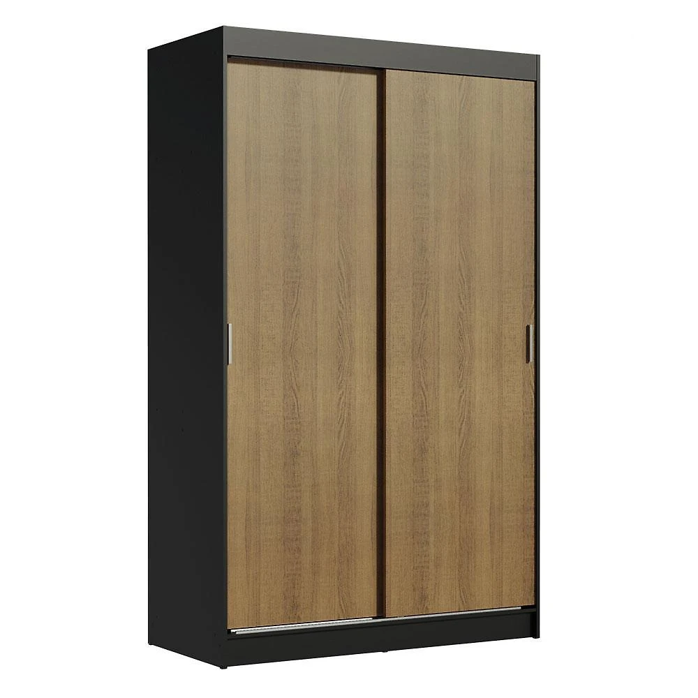 Guarda-roupa solteiro madesa tokio 2 portas de correr 2 gavetas - preto/rustic