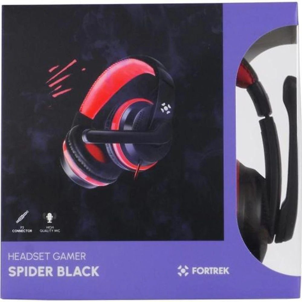 Headset Gamer Fortrek Spider Black P3 [F002] com Conexão P2 e Graves Potentes Preto, Vermelho
