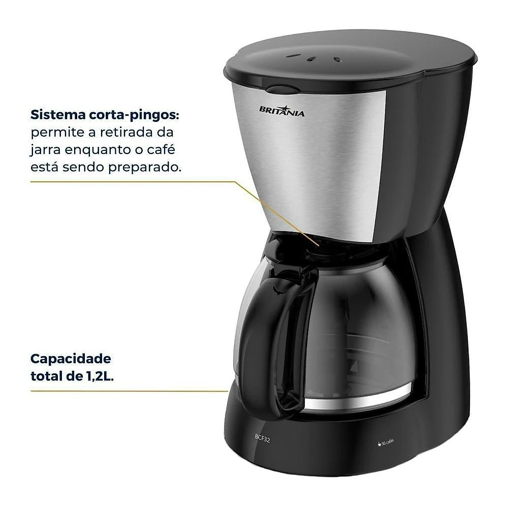 Cafeteira elétrica britânia bcf32a 30 xícaras - preto e inox 110