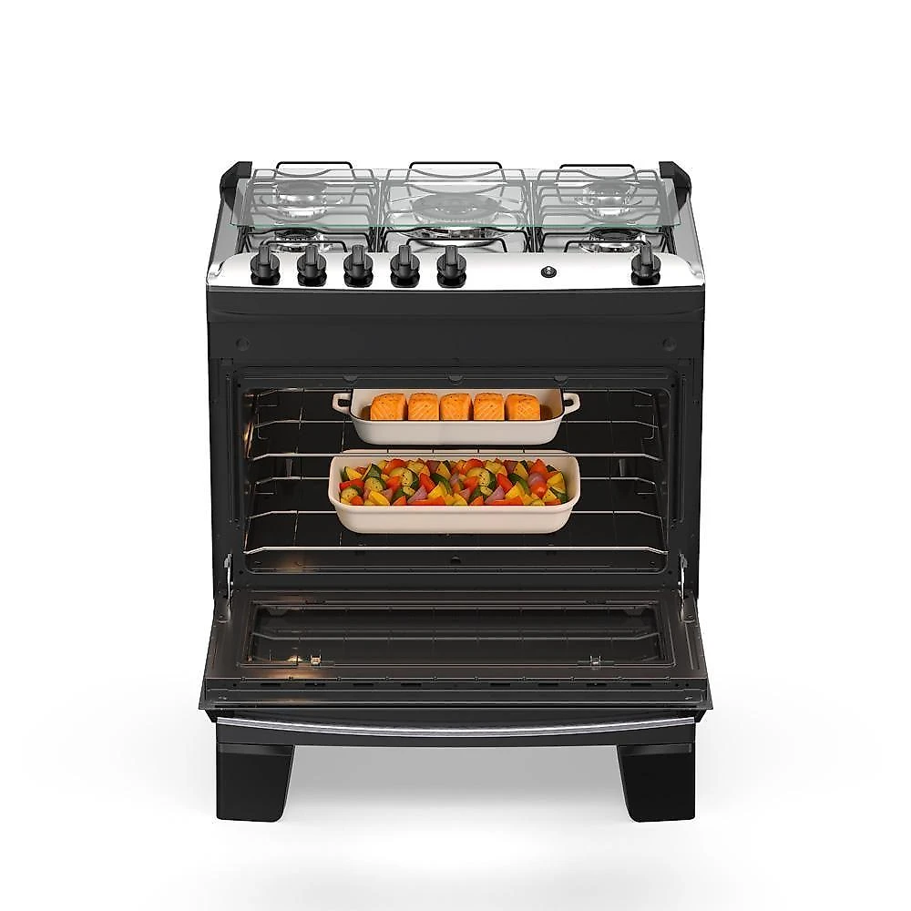 Fogão 5 Bocas Atlas Agile Up Com Mesa De Inox A Gás Bivolt Preto