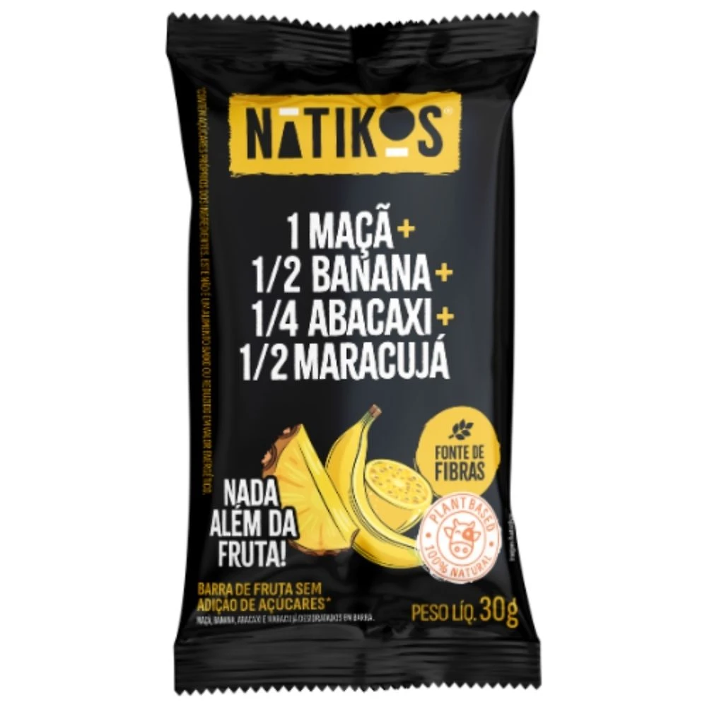 Barra de Fruta Natikos 1 Maça e 1/2 Banana e 1/4 Abacaxi e 1/2 Maracujá Sem Adição de Açucares 30g