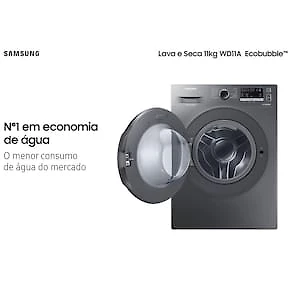 Miniatura Lava e Seca Samsung WD11A 3 em 1 Inox Look com Ecobubble e Lavagem a Seco WD11A4453BX – 11 kg 110V