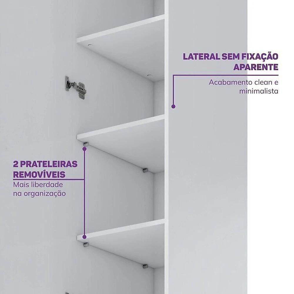 Conjunto Dormitório com Cama Montessoriana Casal e Guarda-roupa Modulado com Led Wave Casatema Branco/Natural