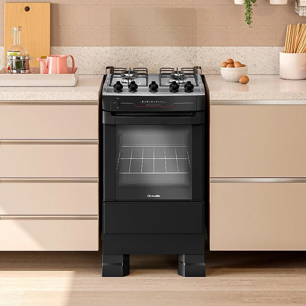 Fogão Mueller 4 Bocas Preto Com Acendimento Automático Total MFI4BF Bivolt