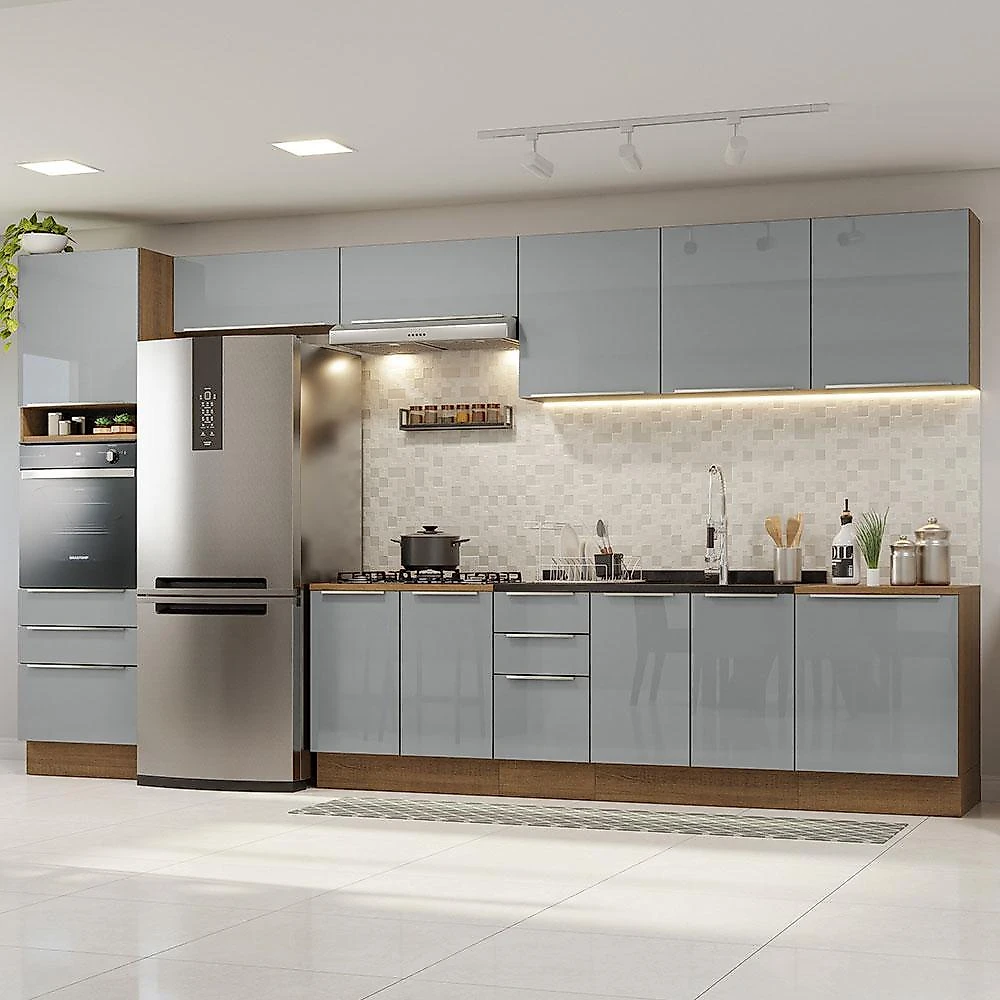 Armário de cozinha completa 400cm rustic/cinza lux da thauane madesa