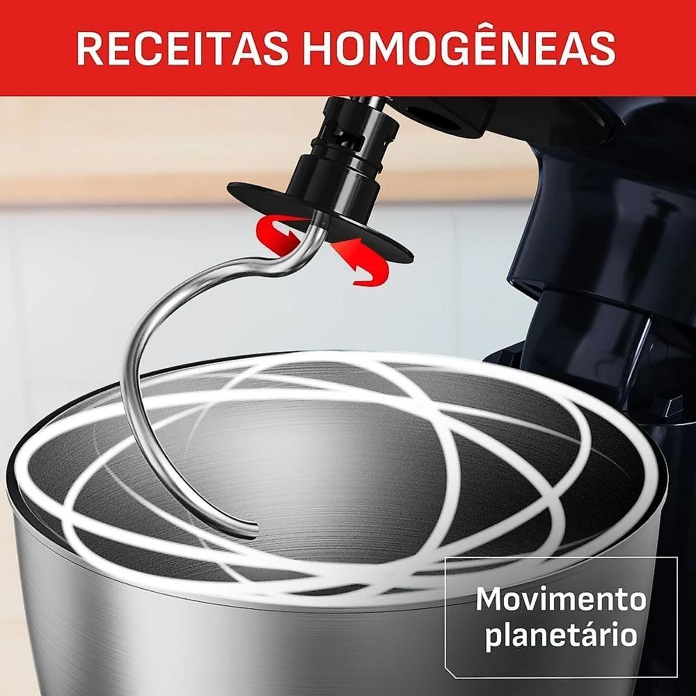 Batedeira Planetária Arno Bake Easy KM10 Inox e Preto 110V