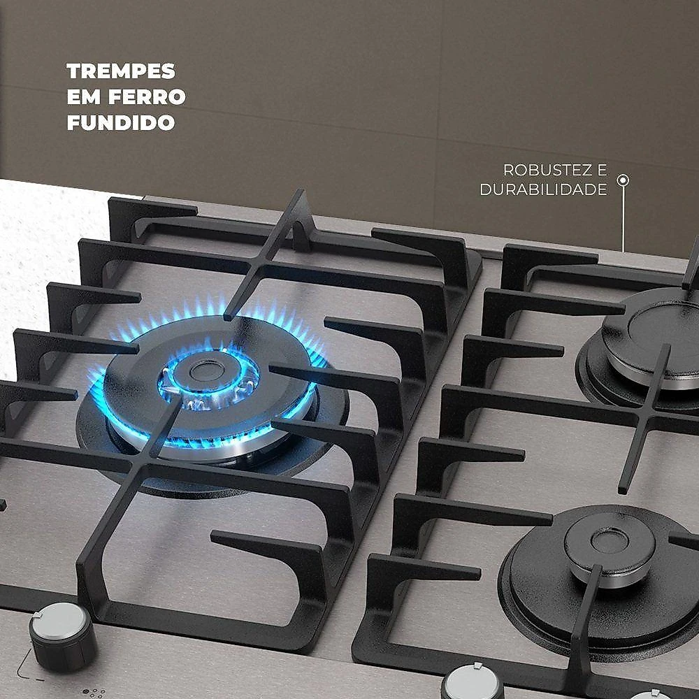 Fogão Cooktop A Gás Fischer 5 Bocas Tripla Chama Platinium Prime Bivolt