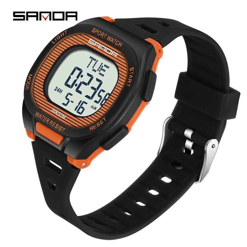Relógio Eletrônico Multifuncional Sanda Digital Silicone Alarme Contagem Regressiva Laranja 70CM