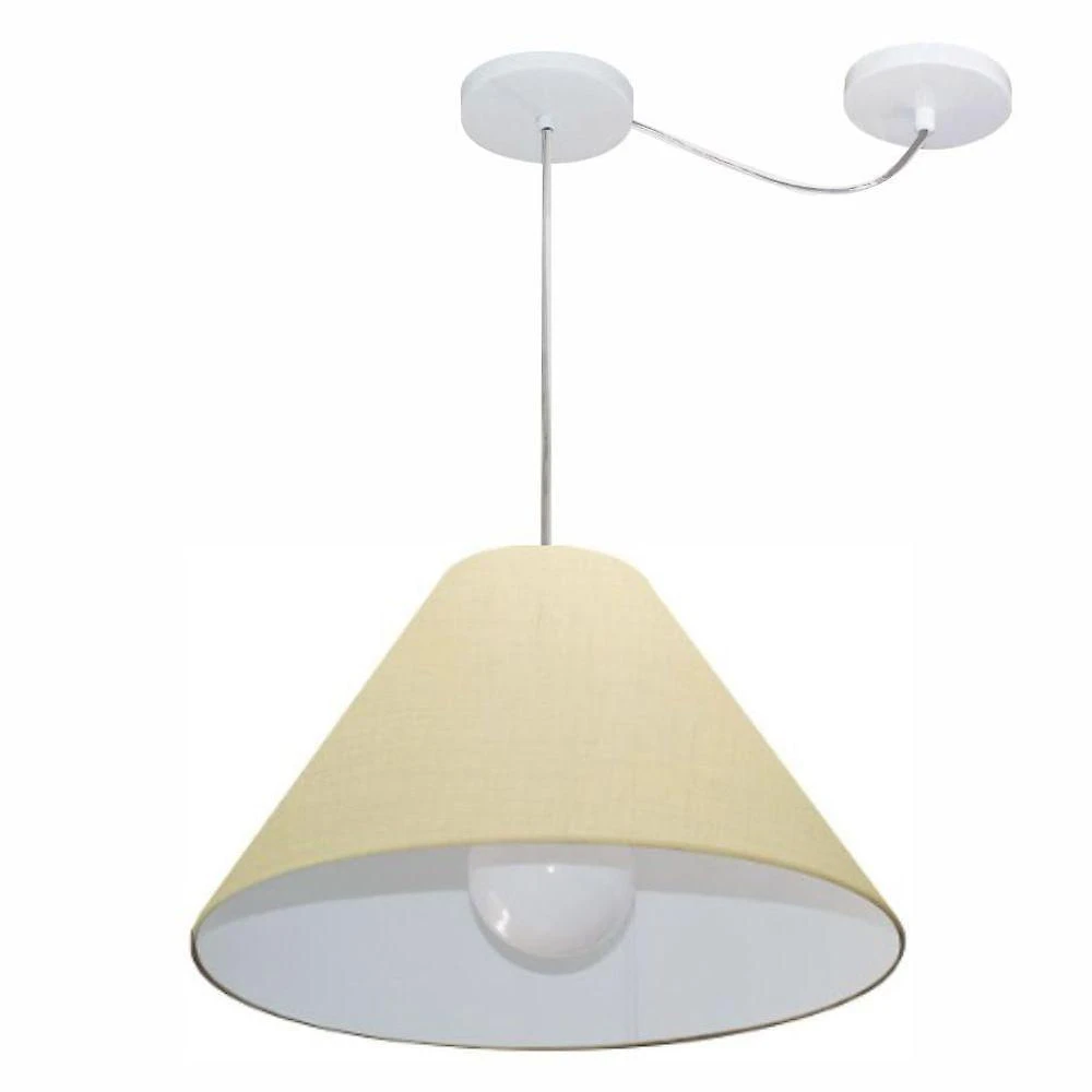 Lustre Pendente Cone Com Desvio De Centro Vivare Md-4272 Cúpula Em Tecido 15x40cm - Bivolt Algodão-crú 127/220v