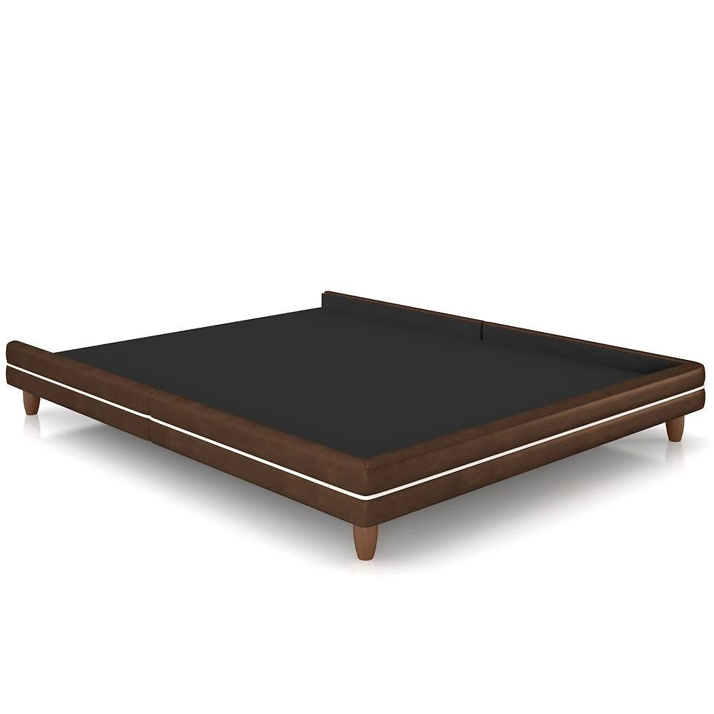 Cama Casal Base Box Pés Madeira 160cm Suném P05 Couríssimo Marrom - Lyam Decor