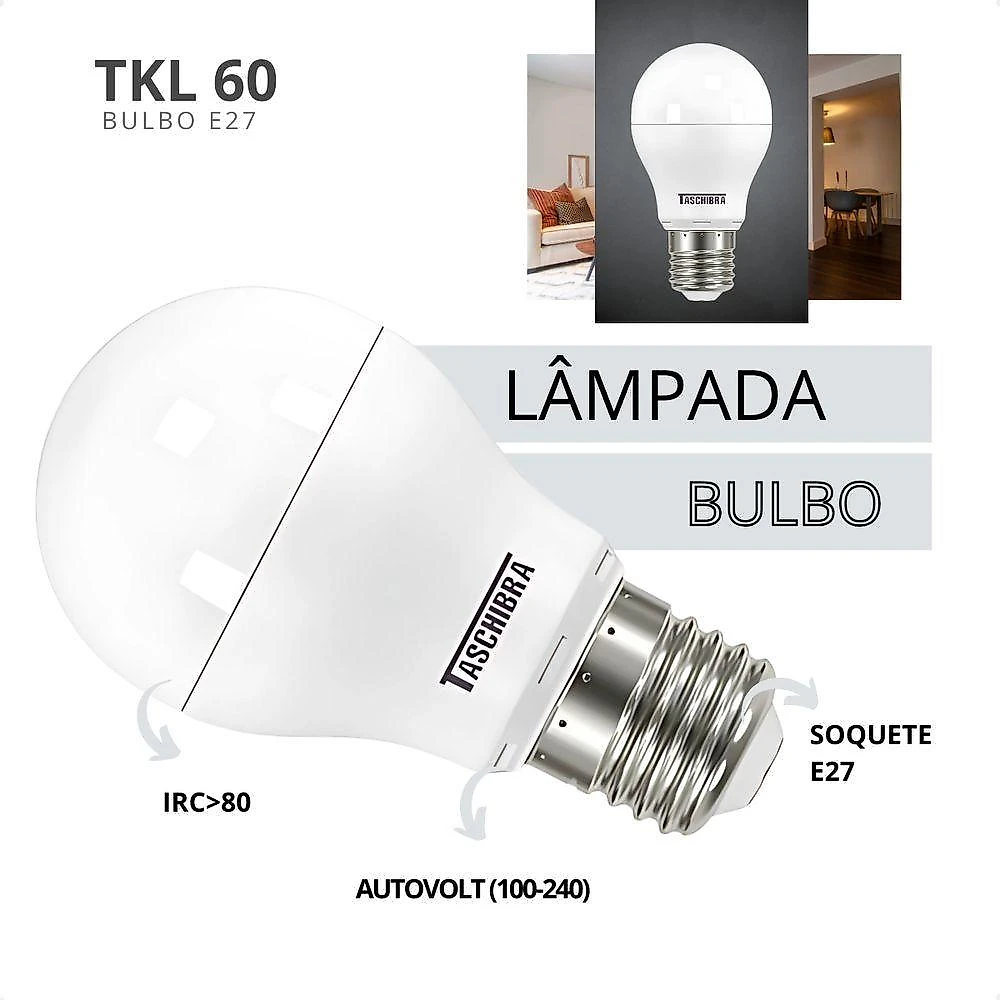 Kit 6 Lâmpadas Led Bulbo Tkl 9w Taschibra E27 Bivolt 4000k Neutro