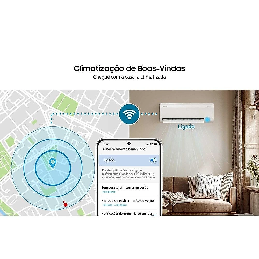 Ar-Condicionado Split Inverter 18000 BTUs Samsung WindFree AI Wi-Fi High Wall Quente e Frio AR60F18C1AWNAZ/AR60F18C1AWXAZ 220V