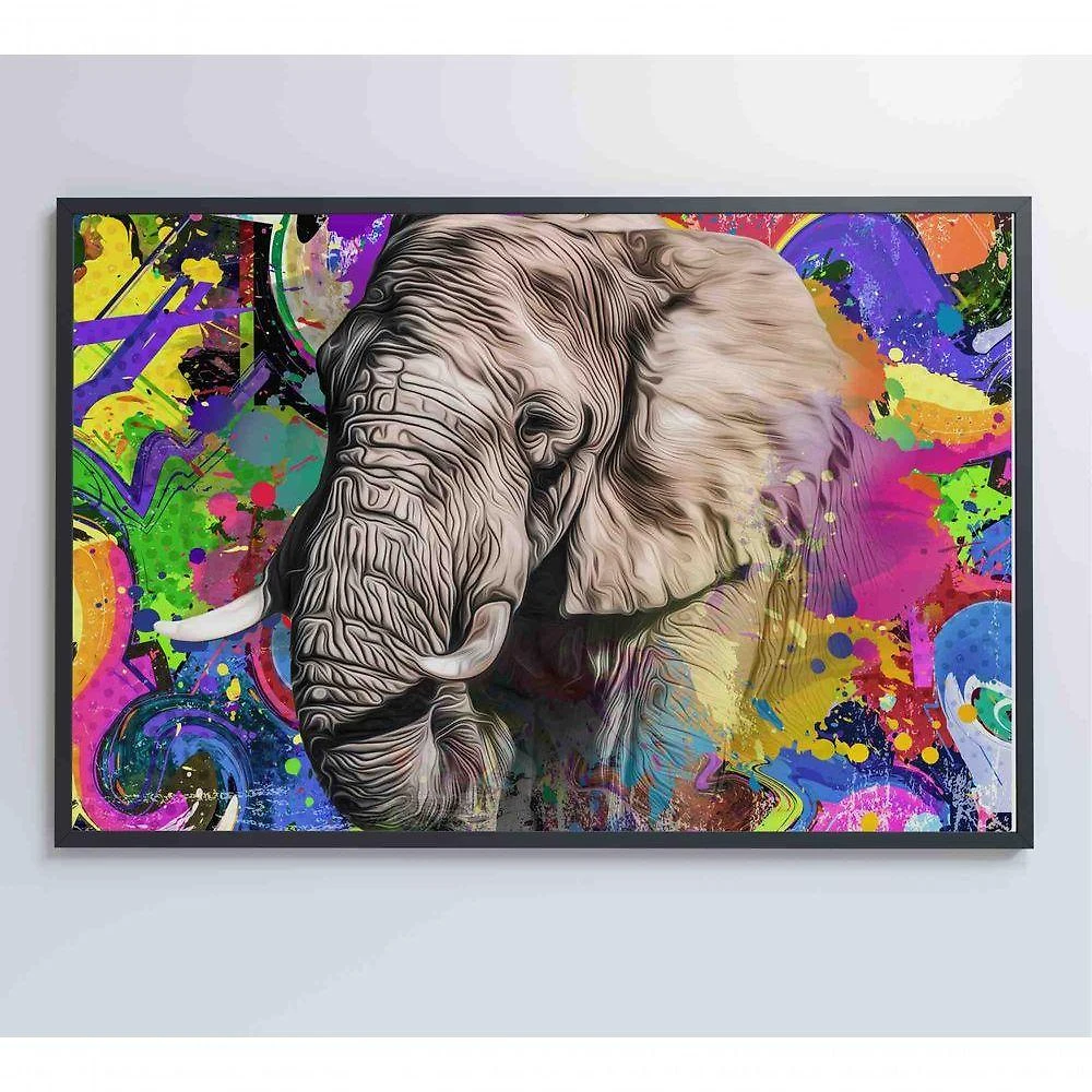 Quadro Pitura Colorida Elefante 120x80 Cm Adesivo