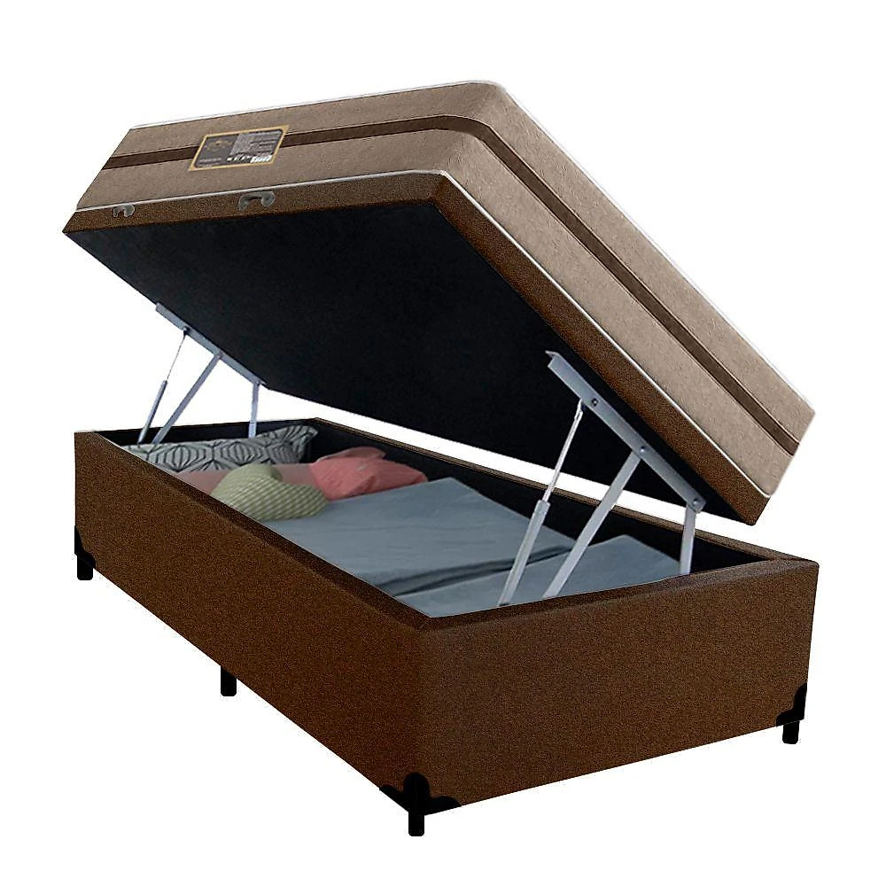 Cama Box com Baú Solteiro Bioclassic Molas Ensacadas Suede Marrom Royal Sleep 88CM
