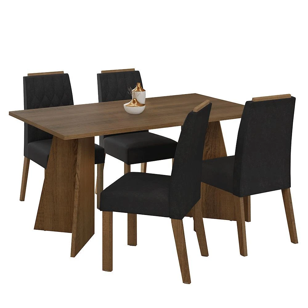 Conjunto sala de jantar tampo de madeira 4 cadeiras rustic/oxford tulum madesa