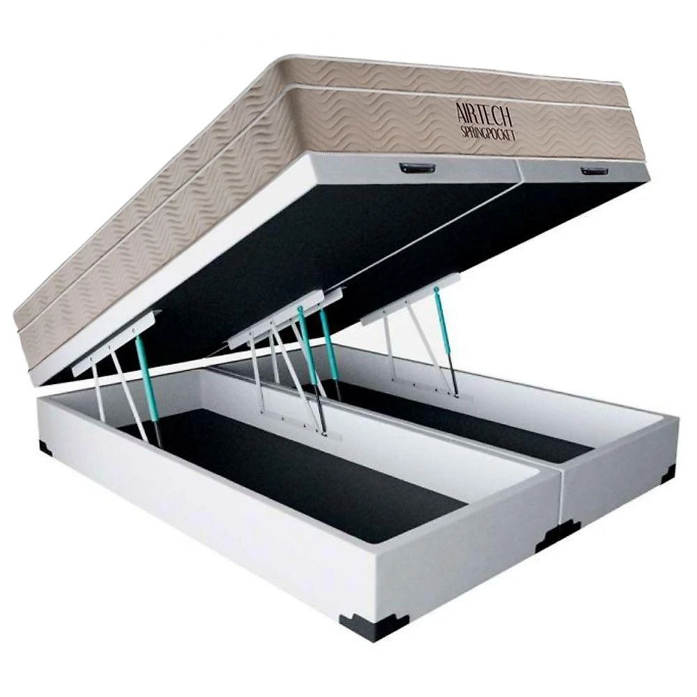 Cama Box Baú Casal Bipartido Sintético + Colchão Ortobom Airtech Molas Ensacadas 65x138x188 Branco
