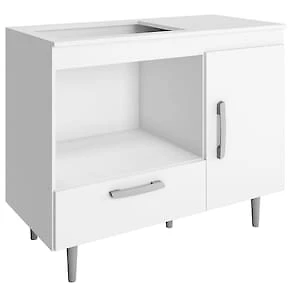 Miniatura Balcão para Cooktop 4 Bocas Poliman Alecrim com Nicho para Micro-ondas, 1 Porta, 1 Gaveta e 1 Prateleira - Branco
