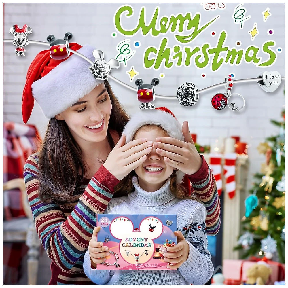 Calendário do Advento de Natal 2025 para Meninas - Contagem Regressiva de 24 Dias com Pulseira e Colar DIY - Charme Fofo - Myouth,