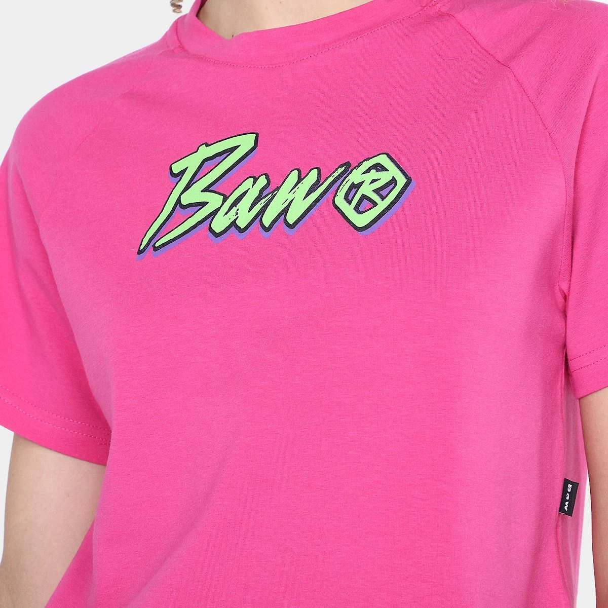 Miniatura Camiseta Cropped Baw Clothing Raglan Italic Feminina Rosa - G