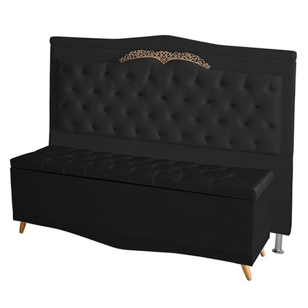 Kit De Cabeceira De Cama Box E Calçadeira Baú Barcelona King 195 Cm Retro Capitonê Suede Preto Do Lar Móveis