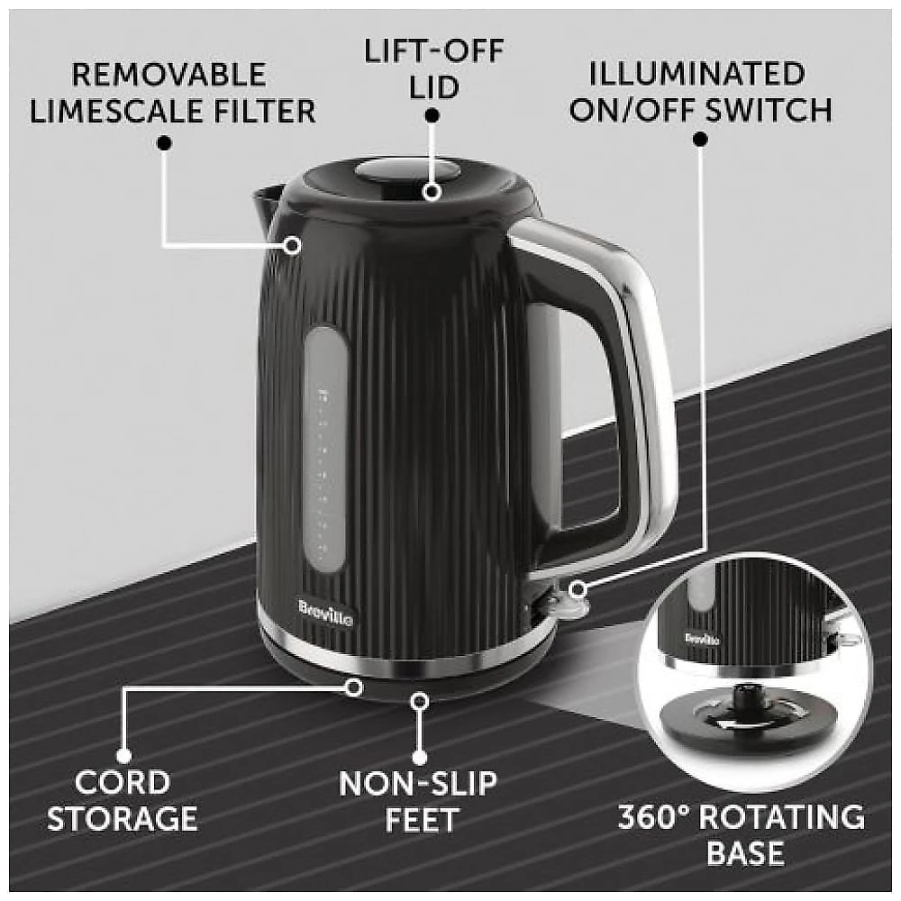 Chaleira Elétrica Breville VKT221 Preta e Prata Fervura Rápida 1,7 Litros 3000W 220V
