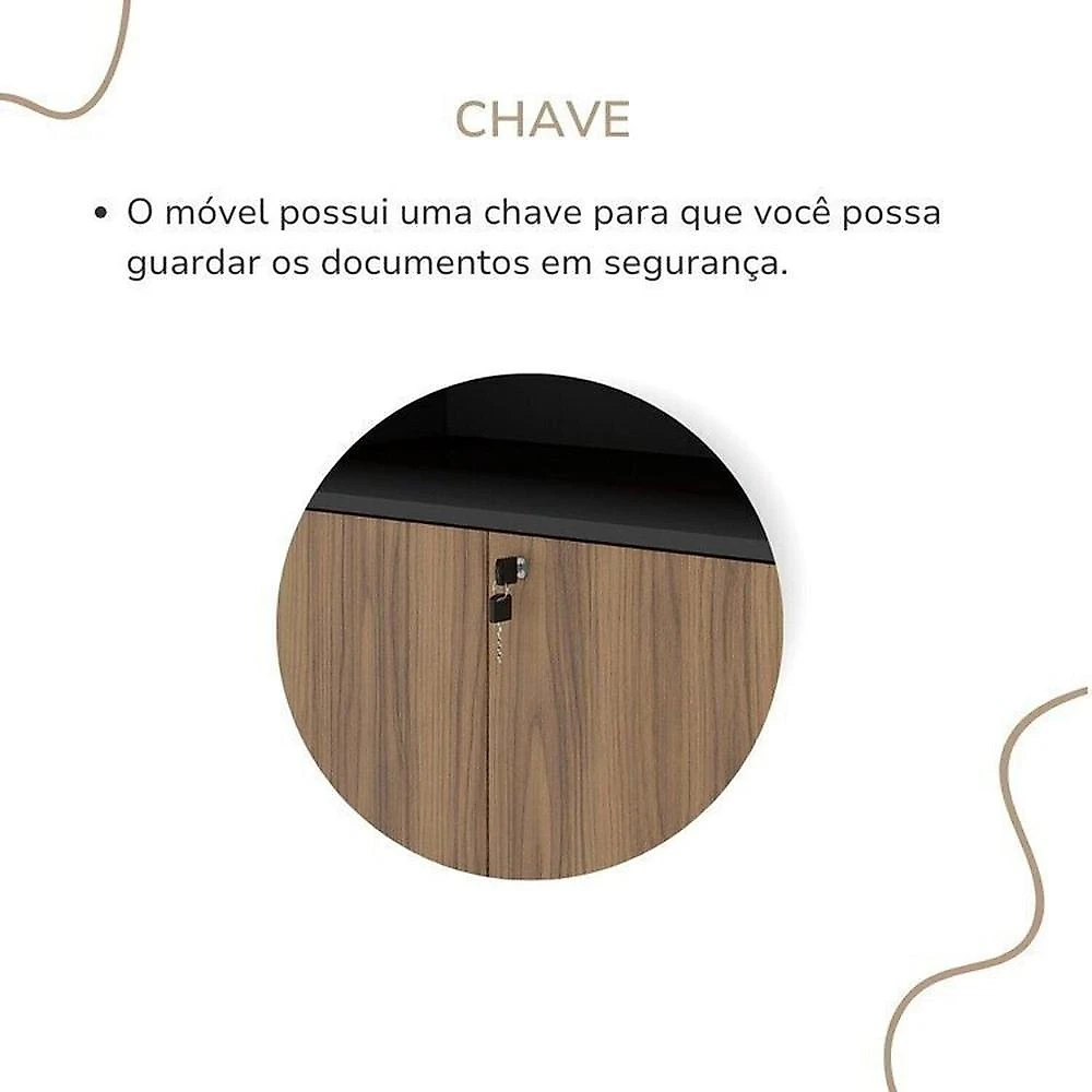 Kit Completo Escritório Mesa Tamburato 160cm Balcão com Gavetas e Armário com Nicho Nogal / Preto