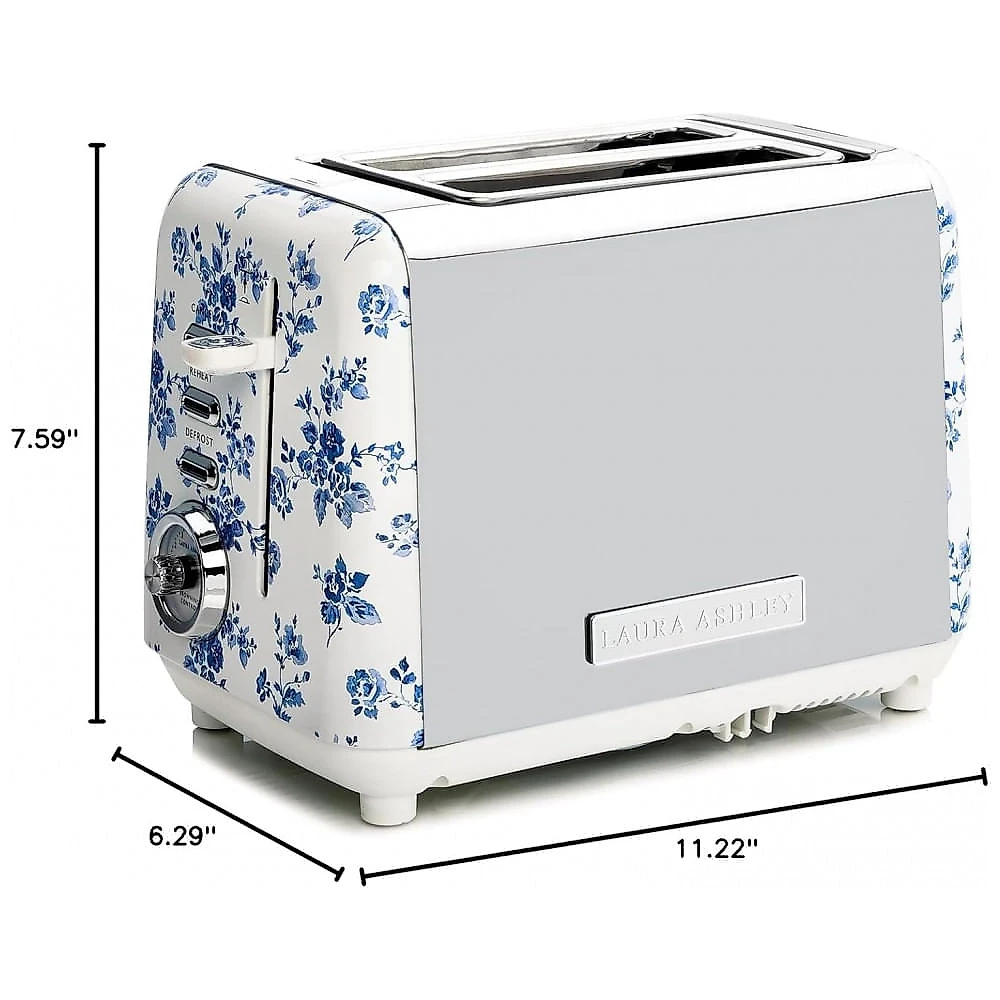 Torradeira 2 Fatias em Aço Inox Laura Ashley Rosa China com estampa floral, Slots Largos, 7 Níveis, Funções Descongelar, Reaquecer