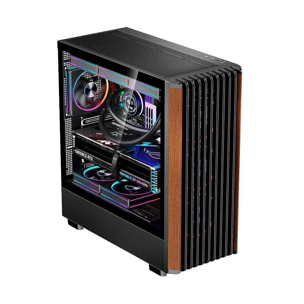 Miniatura Gabinete Gamer Liketec Pinos, E-ATX, Painel Frontal com Detalhes em Madeira, Preto - LC-KB-PINOS-2025-1002