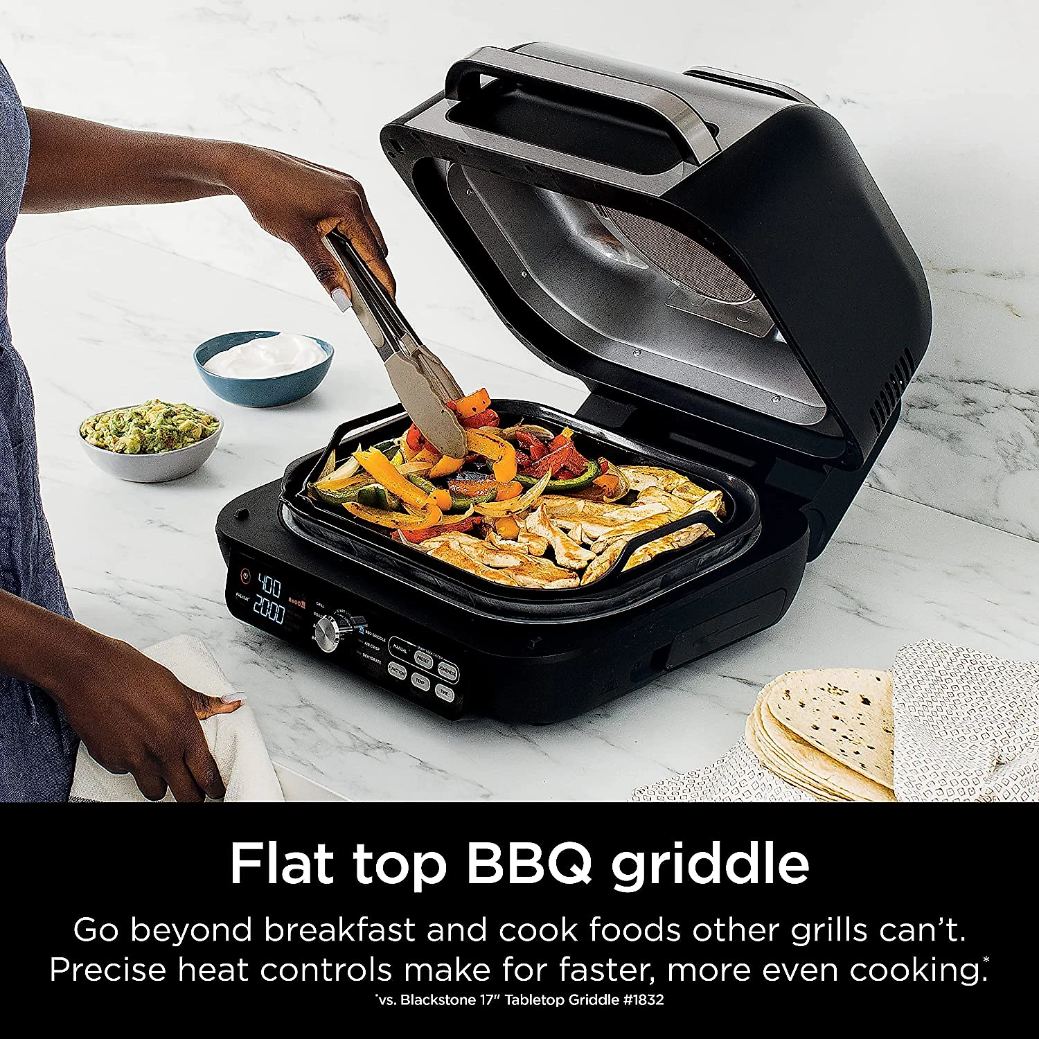 Ninja IG651 Foodi Smart XL Pro 7in1 Indoor GrillGriddle Combo use Opened or Closed with Griddle Air Fry Dehydrate e More Pro Power Grate Flat Top Griddle Crisper Smart Thermometer Black