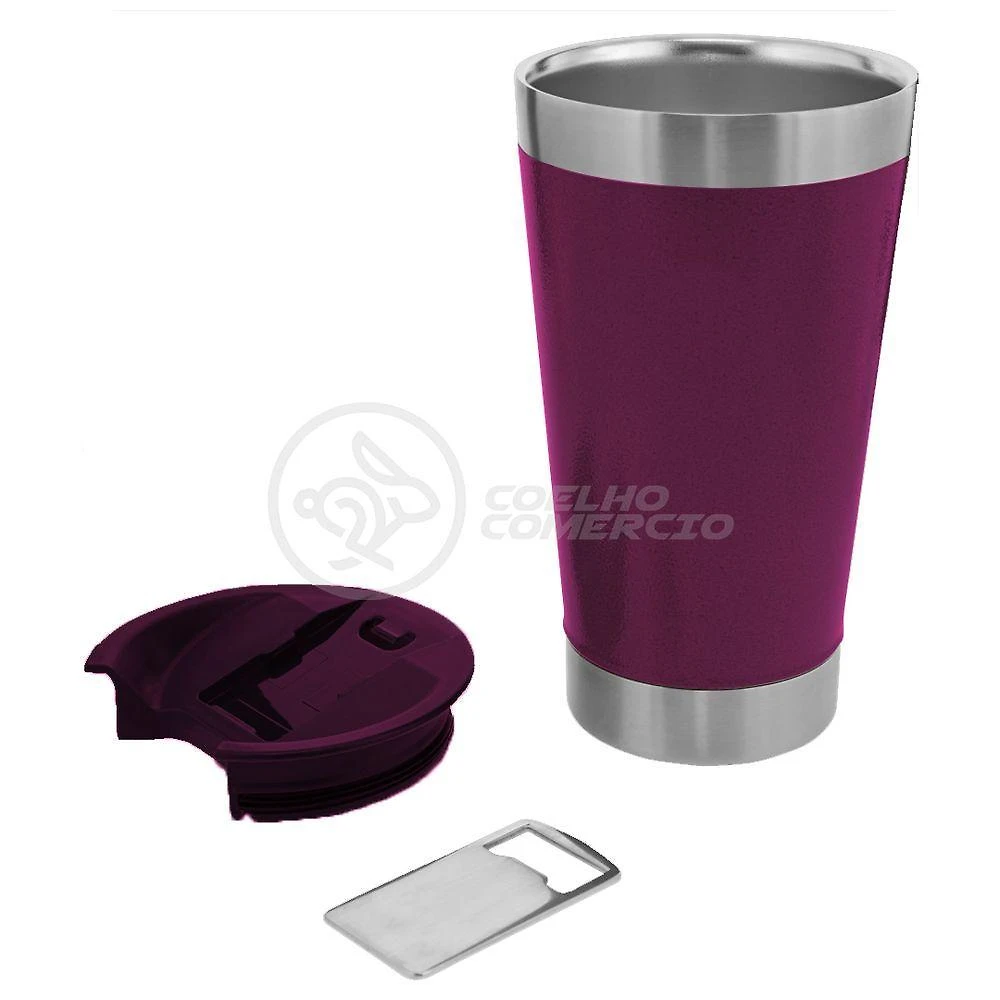 Copo Térmico C/ Tampa E Abridor 473Ml Inox - Roxo