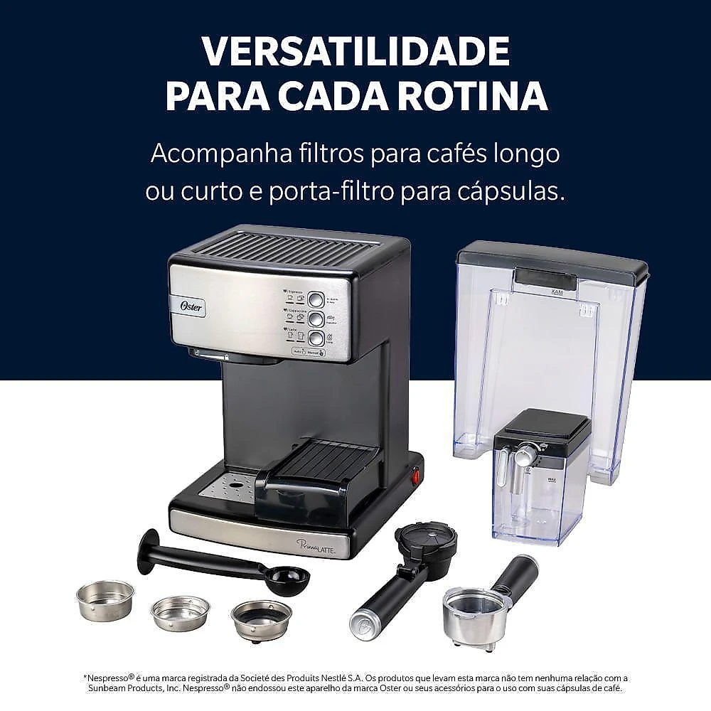 Cafeteira espresso oster nova primalatte inox 8 xícaras reservatório 1,5l 110v