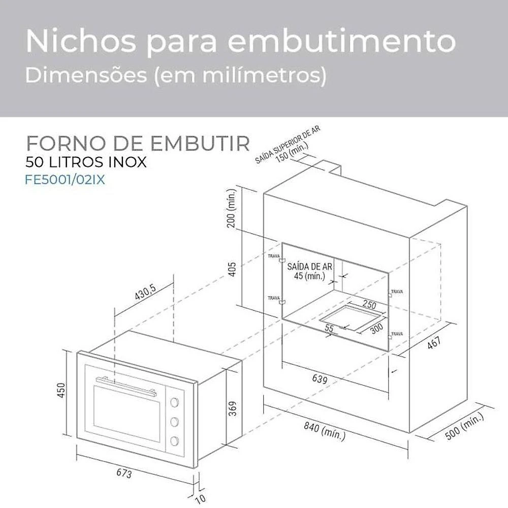 Forno Elétrico De Embutir 50 Litros Inox Suggar 220V