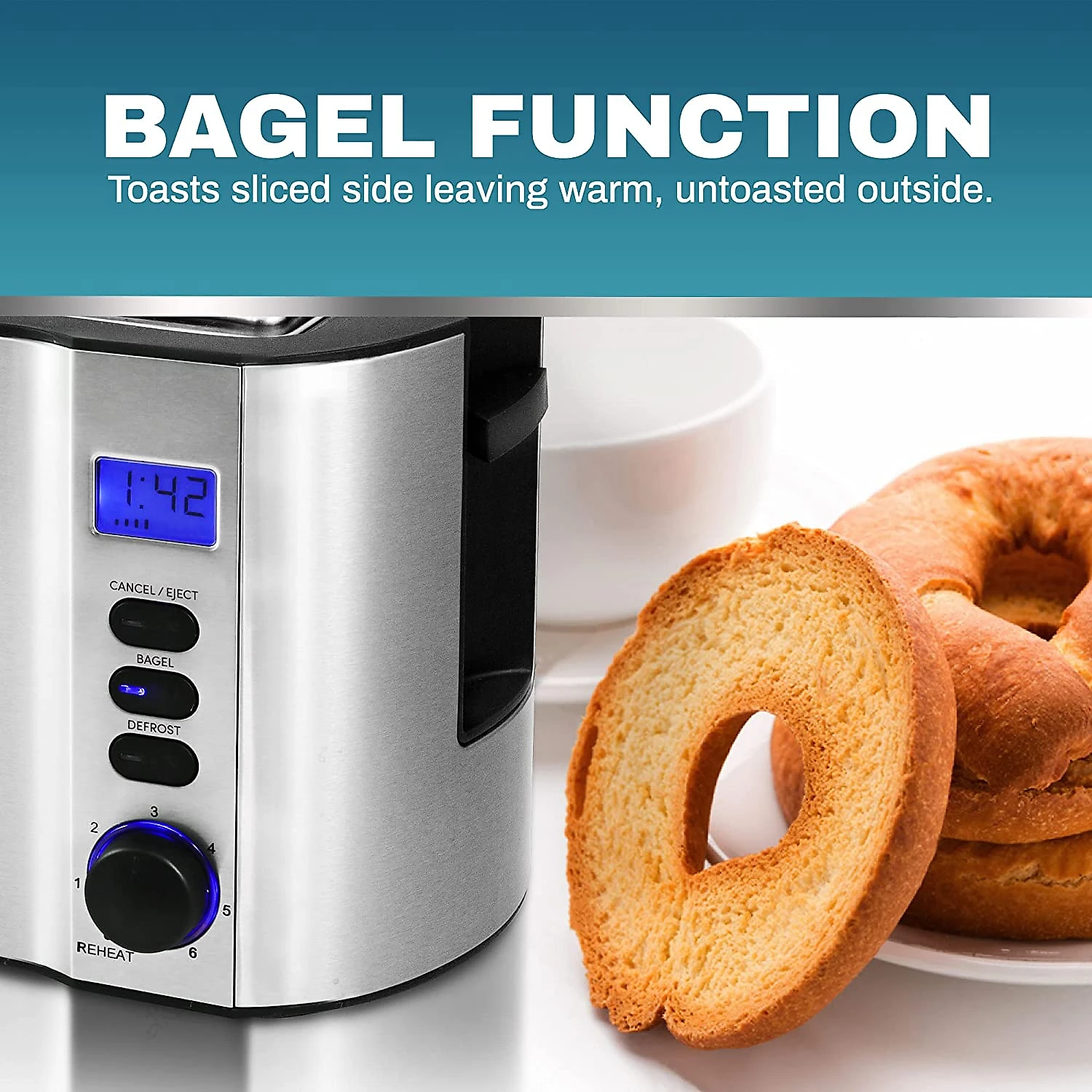 Elite Gourmet ECT4400B Torradeira Elétrica 4 Fatias com 6 Níveis de Tostagem e Função Descongelar 110V Prata