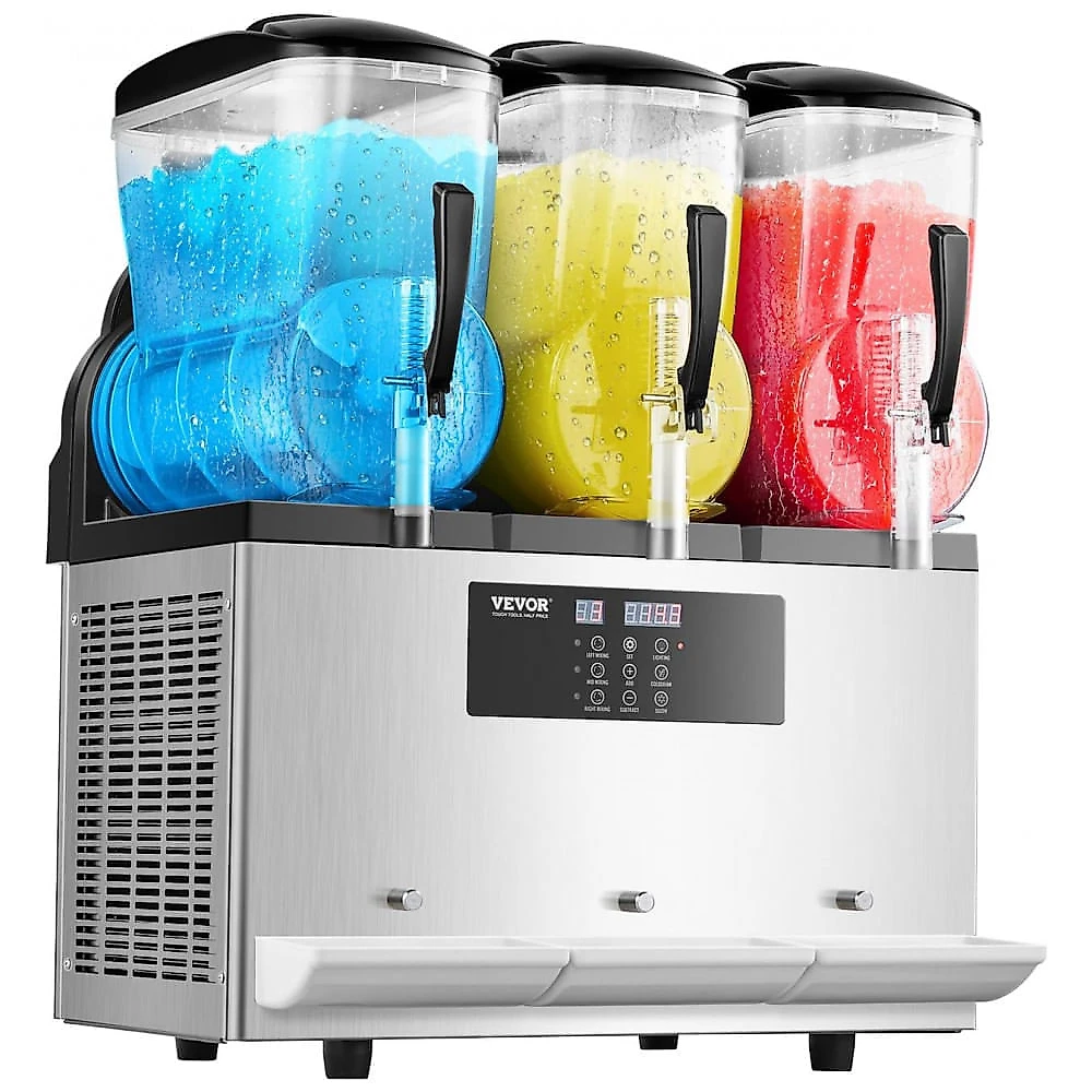 Máquina de Slush Raspadinha VEVOR 12Lx3 Triplo Tanque 144 Copos Auto Limpeza Inox 240V
