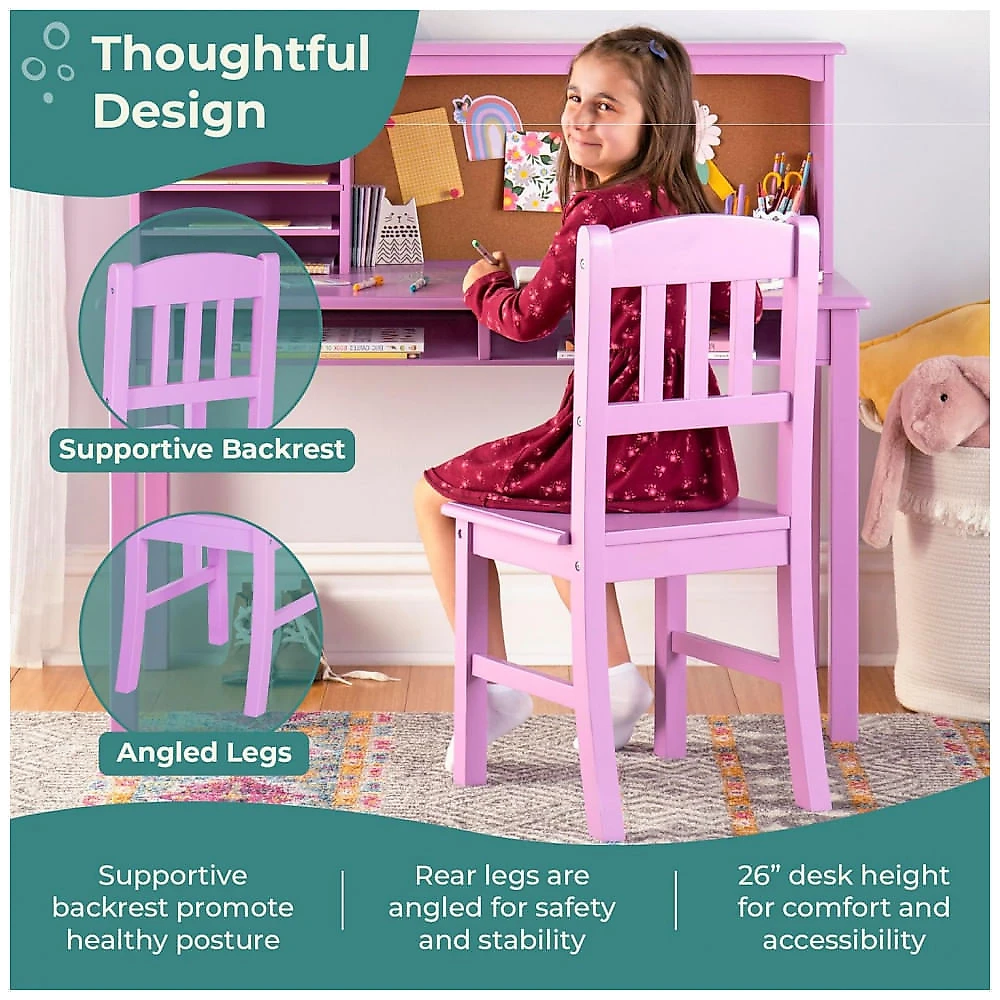 Escrivaninha infantil Guidecraft Kids’ Media Desk lavanda com nichos e cadeira em madeira para estudo