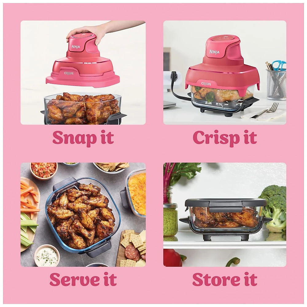 Ninja Air Fryer Crispi Fritadeira 4 em 1 Sistema de Cozimento Portátil 3,78 litros, 6 Copos de Vidro, Pratos Crocantes