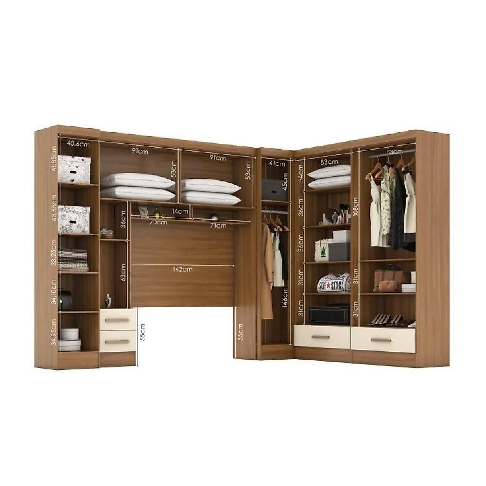 Quarto de Casal Completo 5 Peças 6 Portas 4 Gavetas com Maleiro Smart Plus Cinamomo/Off White