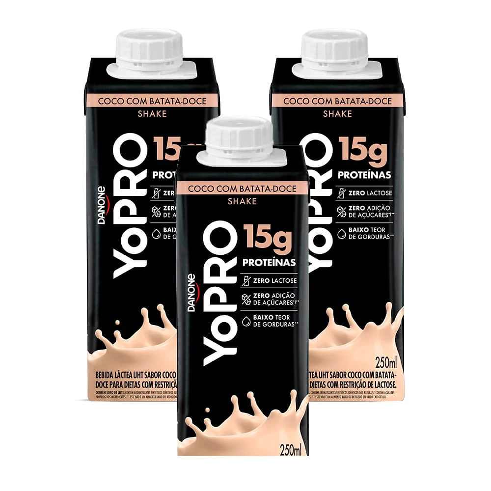 Kit 3 Bebida Láctea YoPro Protein Coco com Batata Doce 250ml