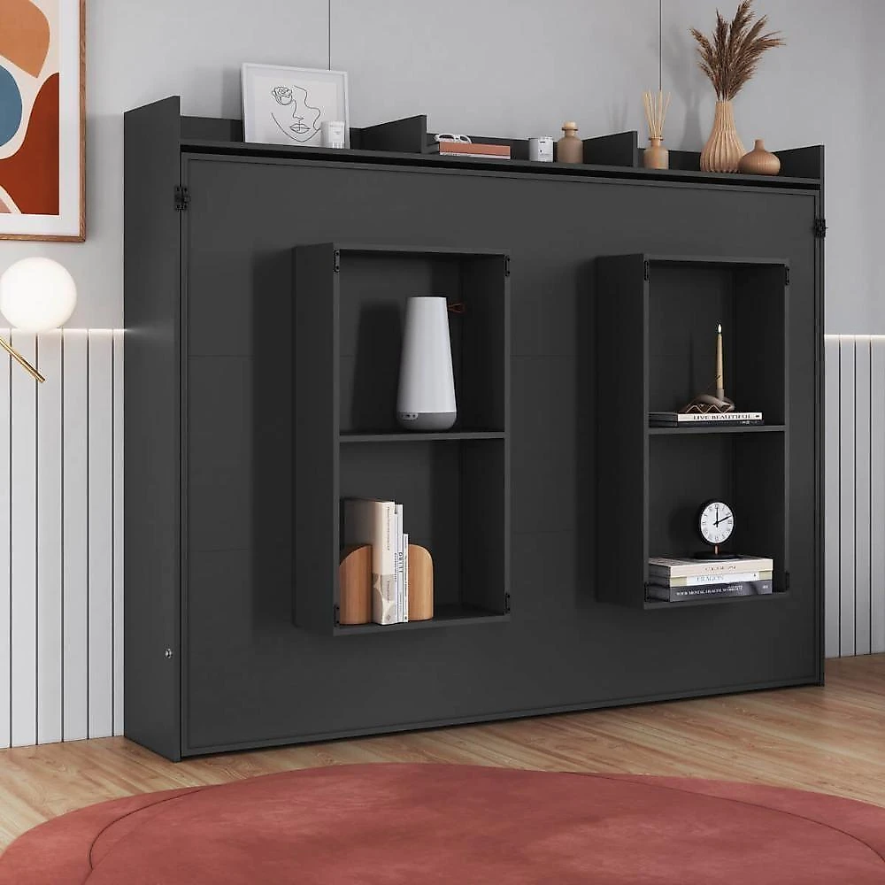 Cama Articulada Horizontal Casal com Prateleira e 4 Nichos Grafite