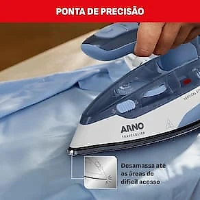Ferro a Vapor de Viagem Arno Travelgliss Base em Aço Inox Azul e Branco Bivolt
