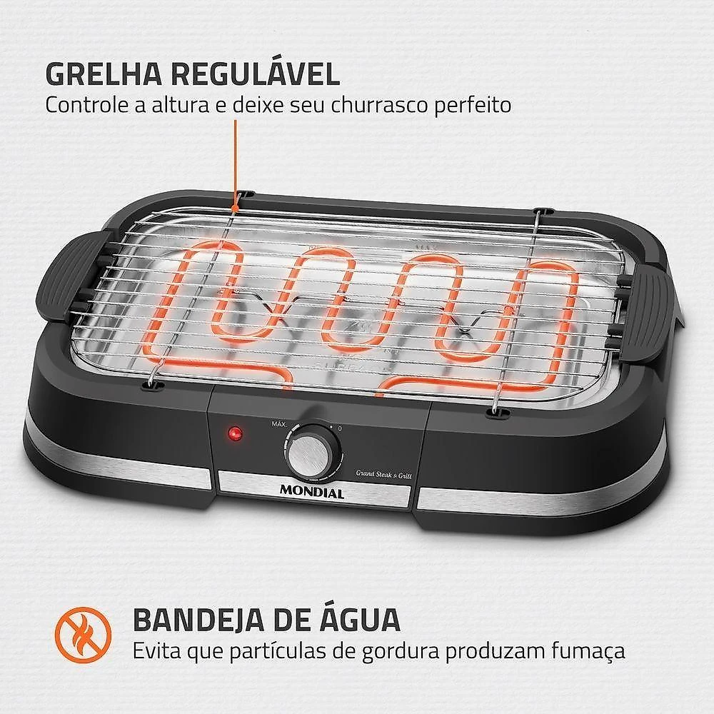 Churrasqueira Elétrica Portátil Mondial CH-08-BI Grand Steak & Grill 2000W Preto 110V