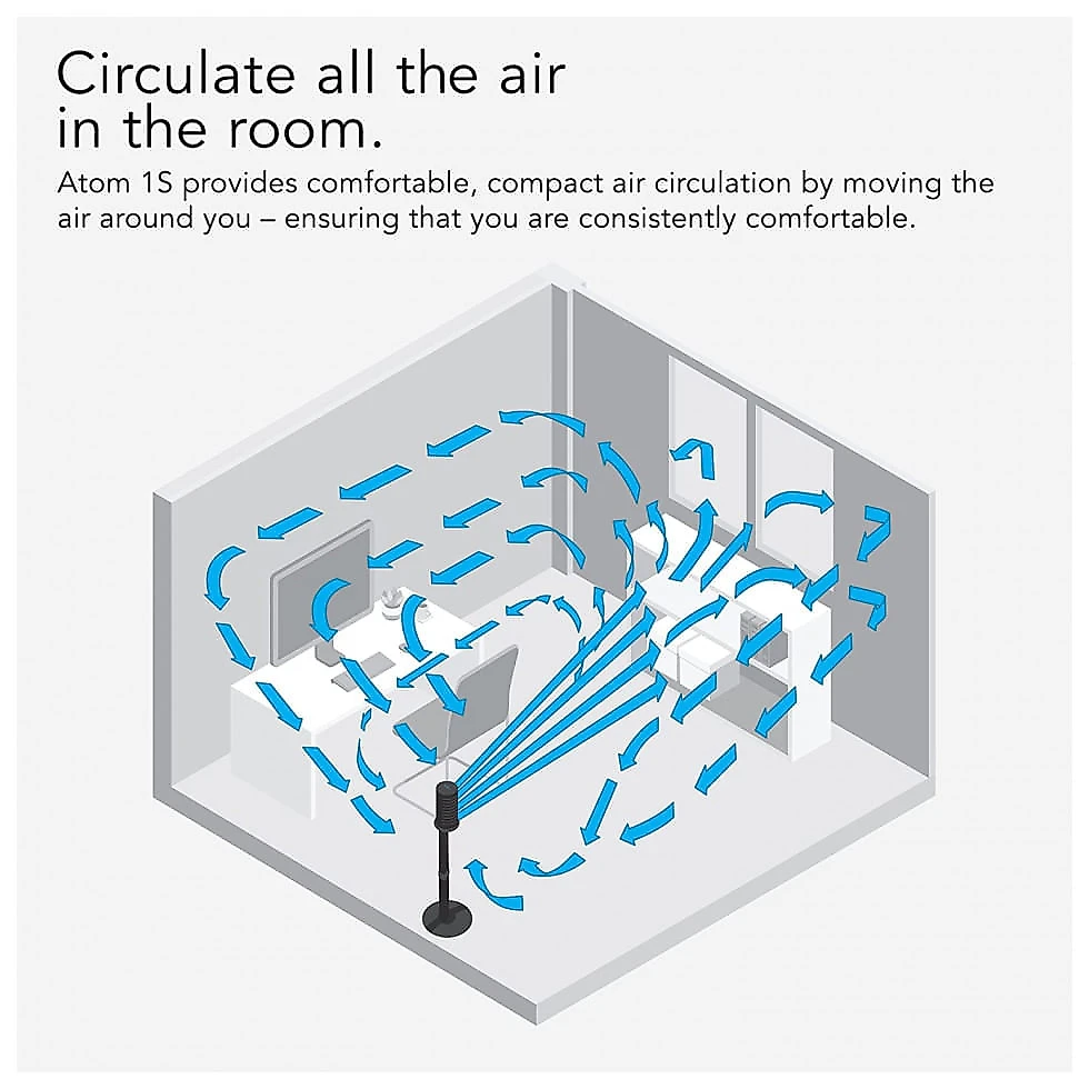 Ventilador de Torre Vornado ATOM 1S Oscilante Compacto com Suporte Removível, de altura, 4 Velocidades, 110V Preto