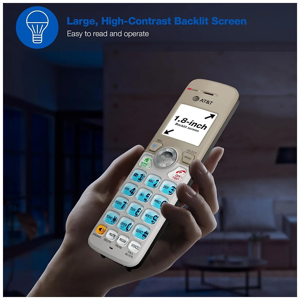 Telefone Sem Fio Residencial AT&T DL72219 DECT 6.0 Branco com 2 Handsets, Tela Retroiluminada 1,8", Bloqueio de Chamadas Inteligente