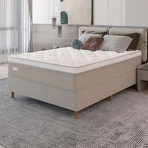 Miniatura Cama Box Casal Umaflex Milão com Revestimento em Malha + Colchão com Euro Pillow e Molas Ensacadas 30x138x188cm – Bege e Branca