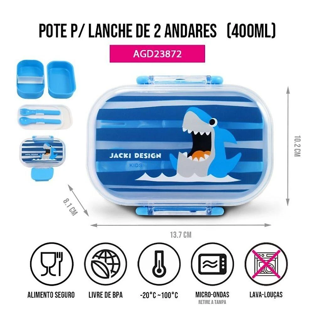 Kit Lancheira Térmica Infantil E Pote P/ Lanche Com Garrafa 550ml Azul