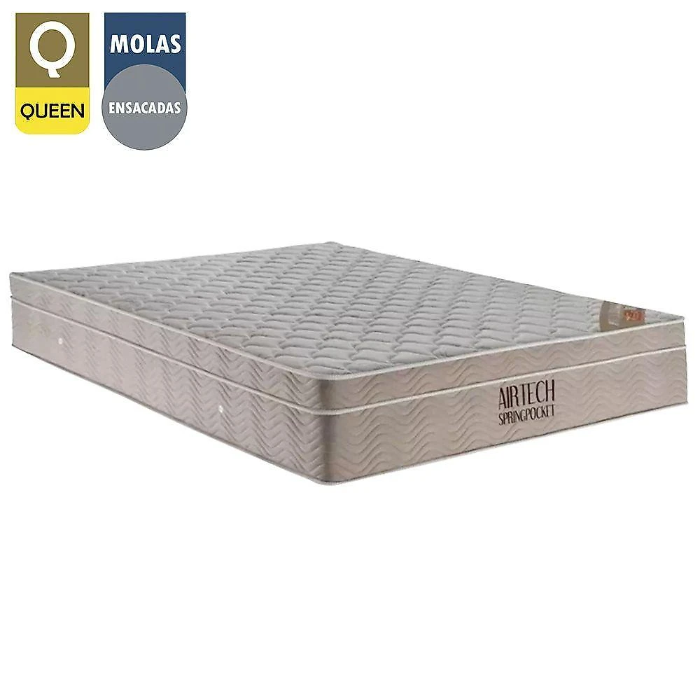 Cama Box Baú Queen Bipartido com Colchão Airtech Molas Ensacadas Preto Ortobom