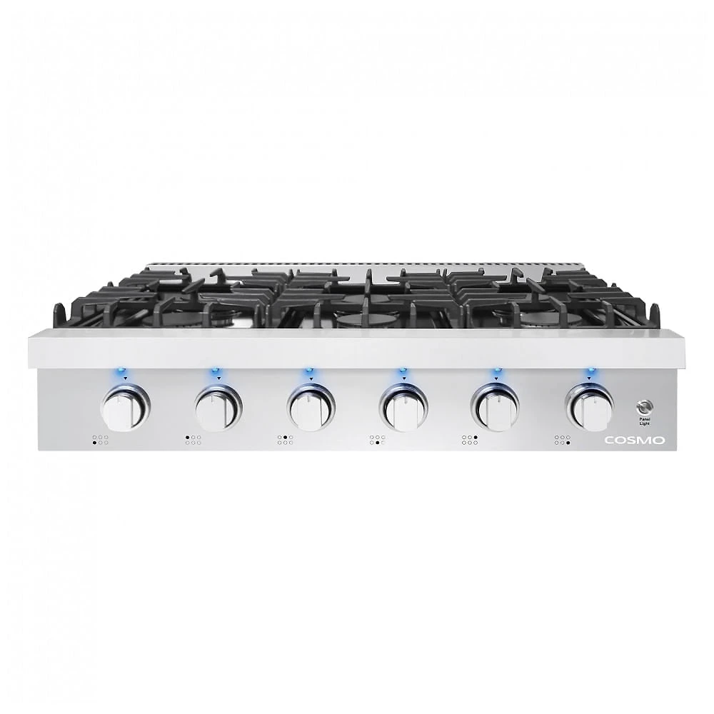 Cooktop a gás slide-in 91cm Cosmo inox queimadores italianos selados mesa em porcelana preta 6 queimadores 110V